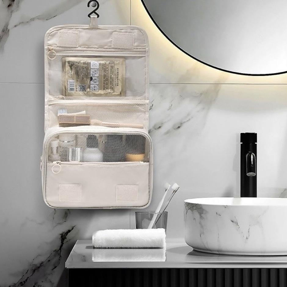 Trendy Minimalist Girly Makeup Bag: Large Capacity, Portable, Foldable with Hook for Business Trips & Travel