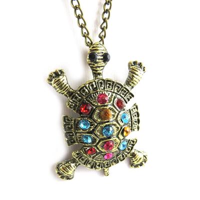 [A0493] - Gold Multicolor Baroque 'Turtle' Long Necklace - 40x30 Mm