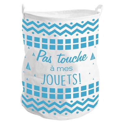 [Q1944] - Cotton Laundry Basket 'Messages' Blue Beige (Hands Off My Toys!) - 50x40 Cm