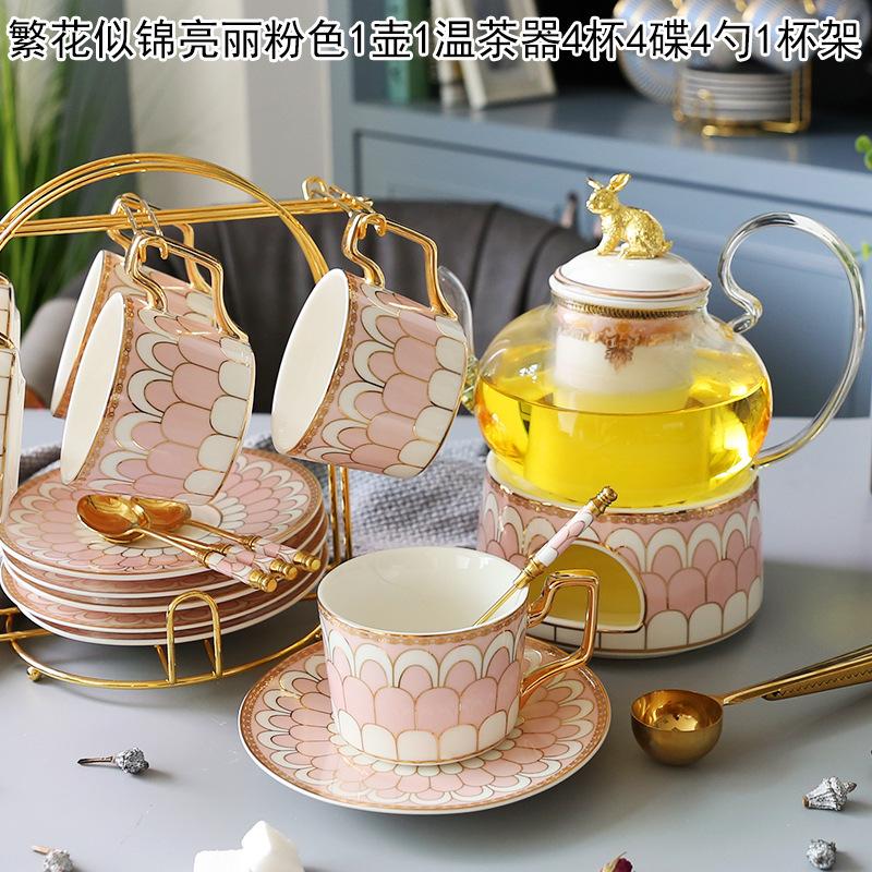 Household Flower Teapot Set, Glass Boiled Fruit Teapot, Ceramic Afternoon Tea Flower Fruit Teacup Tea Set, Candle Heating