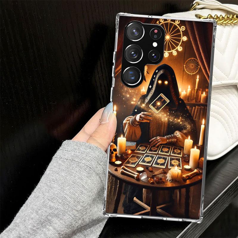 Witch Tarot Card Case for Samsung Galaxy S25 S24 S23 S22 Ultra Soft Phone Cover S25 Edge S21 Plus S20 FE S10 + Black Cover