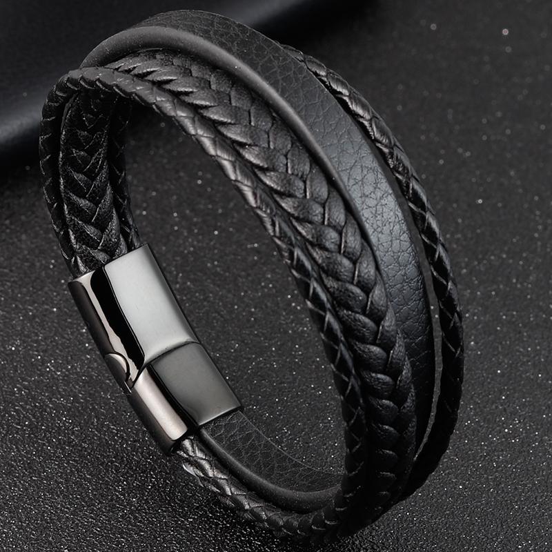 

Charming Jewelry Different Designs Geometric Pattern Multi-layers Genuine Leather Bracelet For Men Fashion Jewelry Gift 19cm