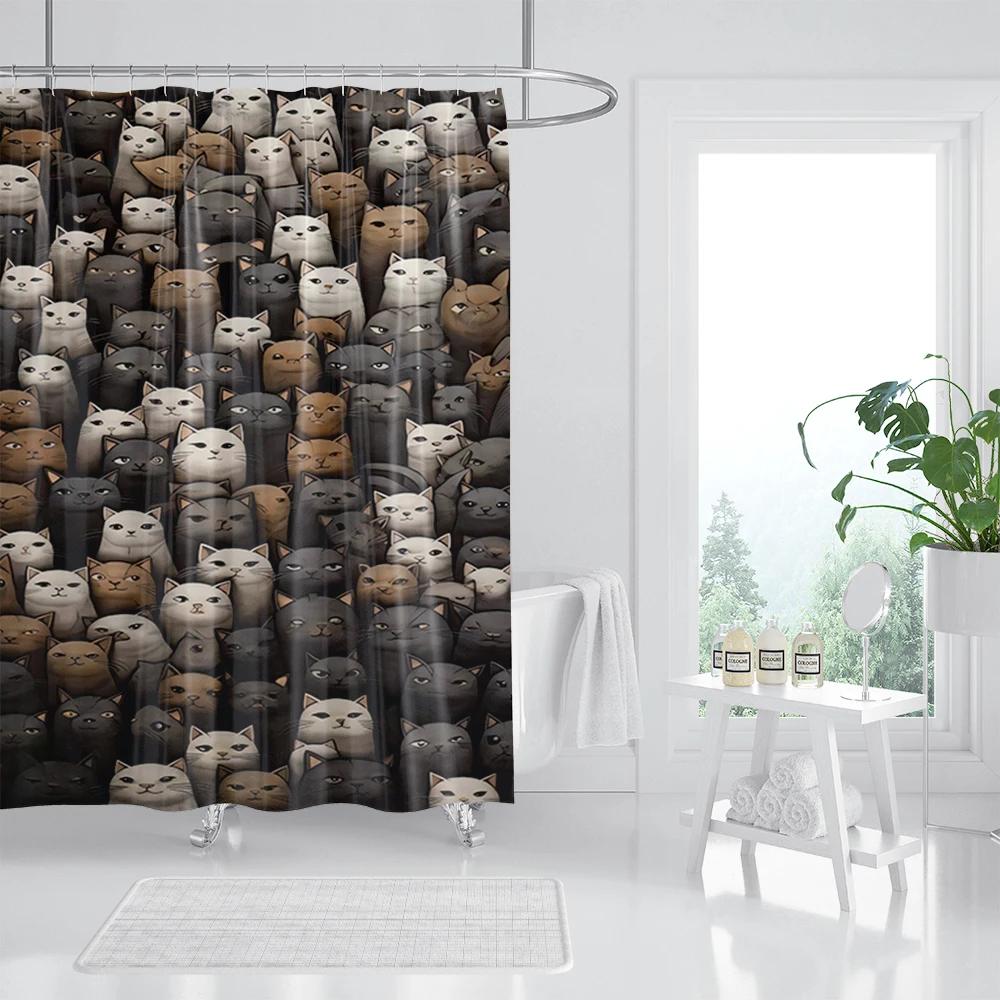 

Cat Printed Shower Curtain Color Cartoon Lovely Animal Bear Polyester Fabric Hanging Curtains Bathroom Bathtub Decor With Hooks W60H190(CM)-1 Pcs