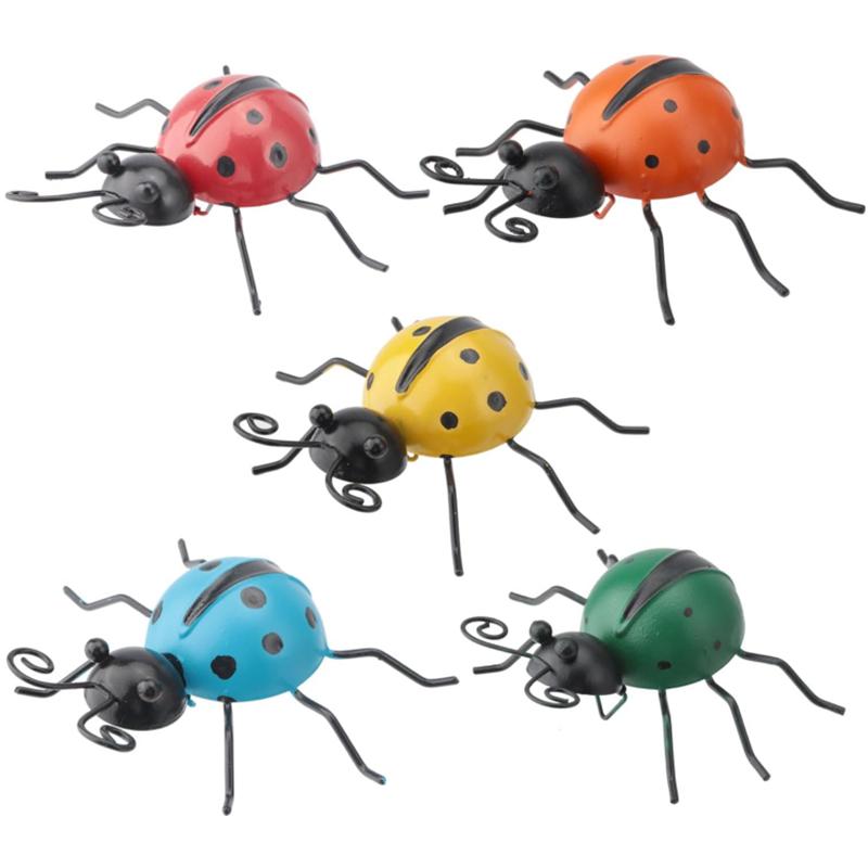 Nieuw 5-1 Stuks Mini Metalen Lieveheersbeestje Hek Hanger Muurhanger Ornament Beeldje Buiten Terras Tuin Beeldje Beeldhouwwerk Huisdecoratie