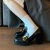 Retro British style one-pedal loafers square head high-heeled small leather shoes women's shoes thick-heeled single shoes Mary Jane women's shoes