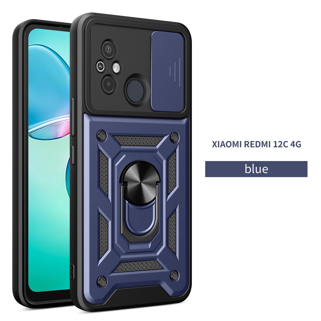For Xiaomi Redmi 12C Case Redmi 12C 4G Cover Redmi 11A Magnetic Ring Holder Armor Phone Case Slide Camera Protect Back Cover
