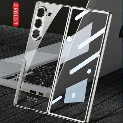 Electroplating Transparent with Shell Film Phone Case for Samsung Galaxy Z Fold 7 6 5G Fold7 Fold6 Hinge Protective Cover