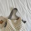 Polka Dot Corduroy Shoulder Bag Casual Hobo Tote with Striped Strap Large Capacity Handbag