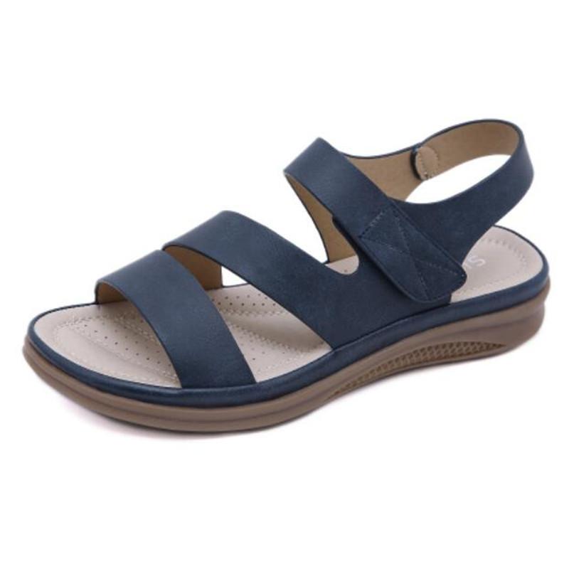 Sandali con zeppa da donna in vera pelle Sandali piatti comodi casual da donna Sandali da spiaggia a punta aperta Calzature da donna Sandalias Treking