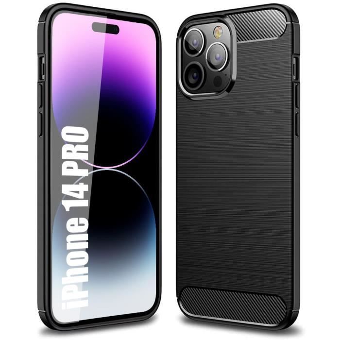 Coque de protection - pour iPhone - 14 Pro - Silicone léger - Motif fibre de carbone - Noir