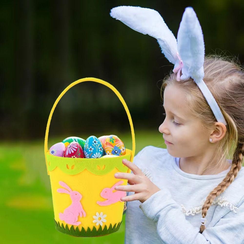 Cartoon Rabbit Egg Basket Colorful Chicken Egg Hunt Basket Easter Felt Basket  Children Gifts