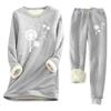 Women's Print Round Neck Warm Suit Long Sleeve Fleece Drawstring Sweatpants Two-Piece Set