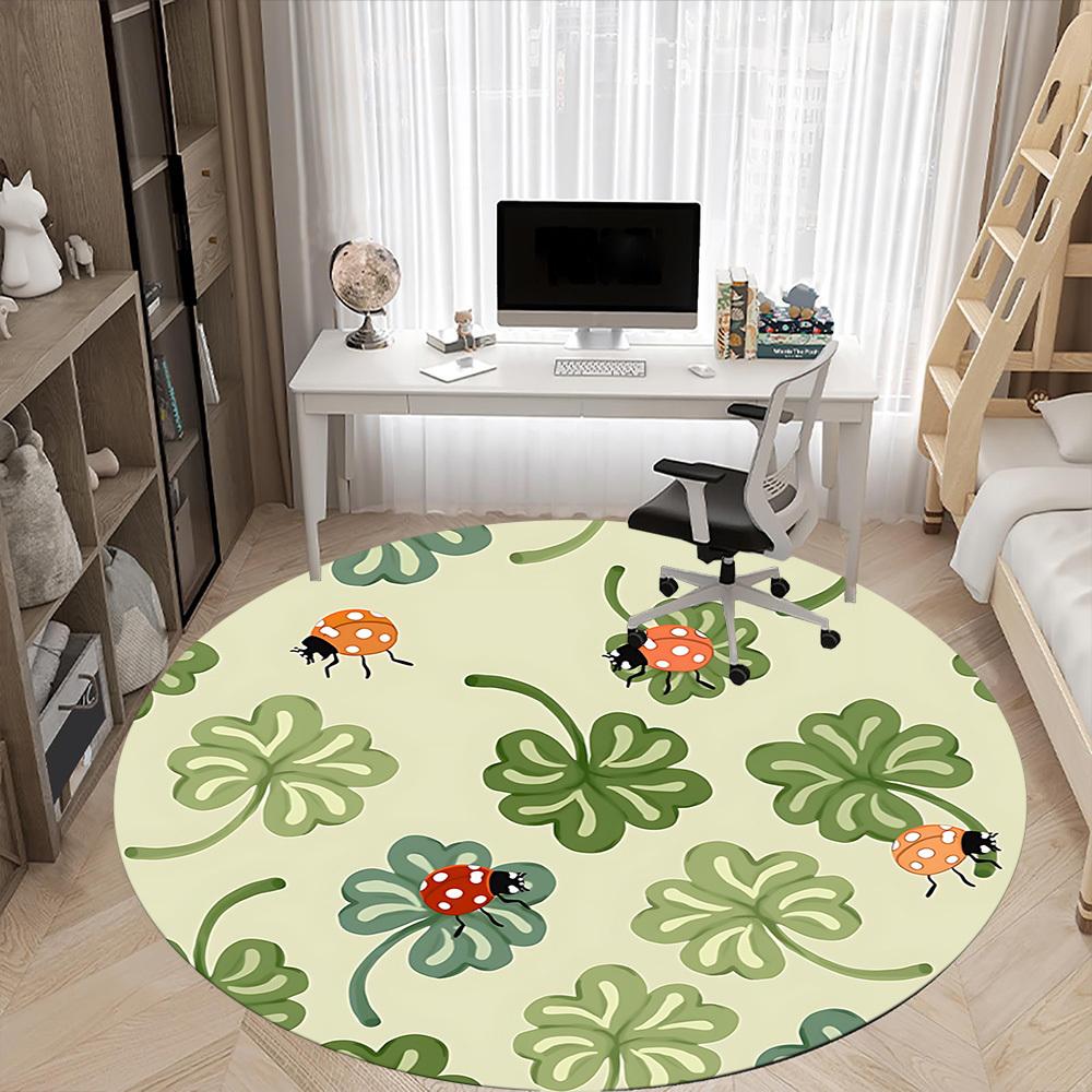 1pc Ladybug Clover Chair Carpet for Office, Indoor Non Slip Washable Polyester Fiber Carpet,