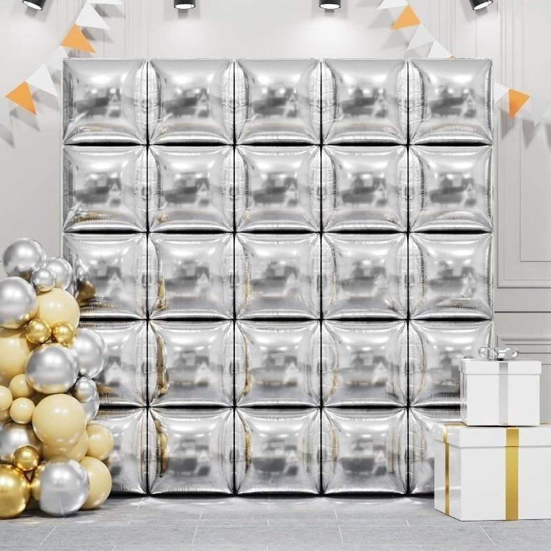 

25pcs/set Two-Sided Square Foil Balloon Wall Backdrop, Balloon Arch Garland For Valentine s Day, Birthday, Graduation Decoration 25PCS серебряный