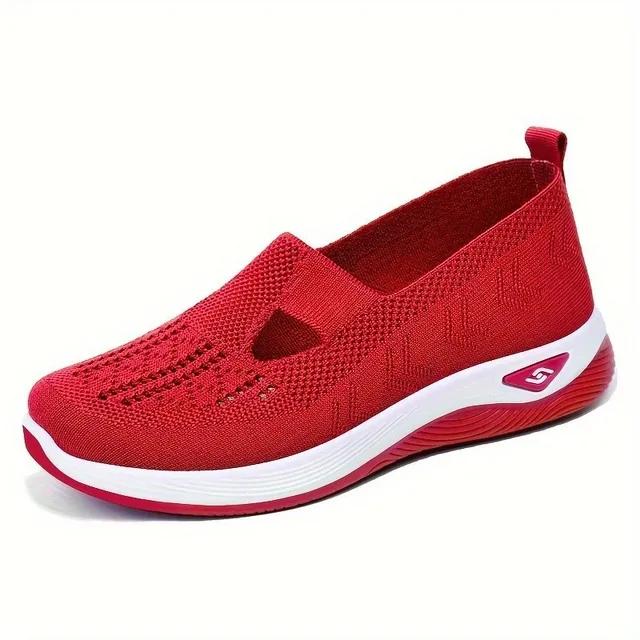 2025 Spring Breathable Knitted Sports Shoes for Women, Large Sized Hollow Soft Soled Flat Shoes for Women, Non Slip Casual Shoes