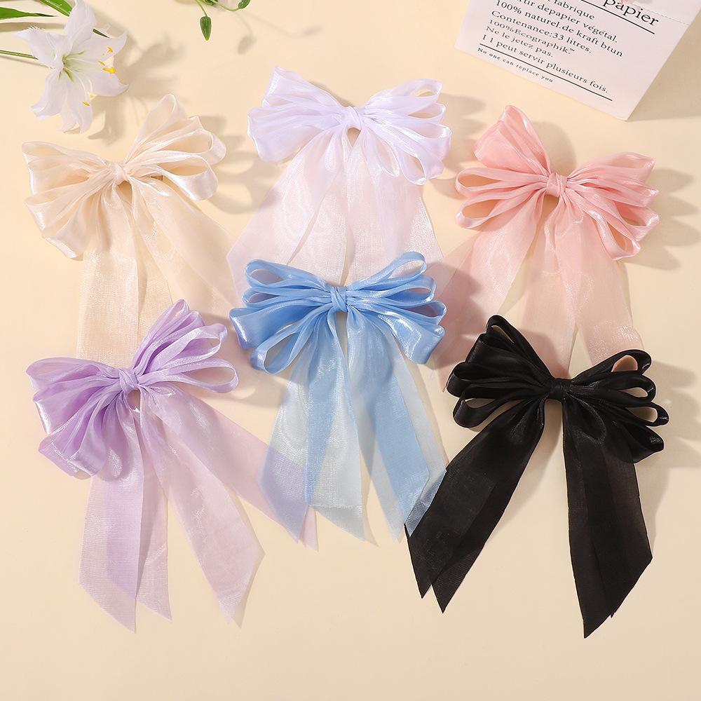 Popular Streamer Bow Hairpin Children'S Chiffon Yarn Solid Color Hair Accessories Macaron Cute Hairpin 5219