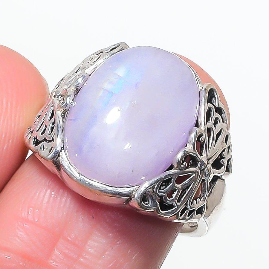 Natural Moonstone Gemstone Handmade 925 Sterling Silver Jewelry Ring Size 7 AR-17391