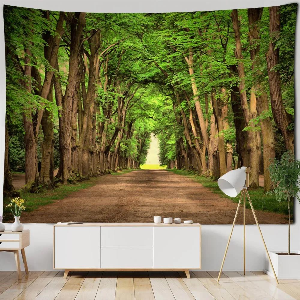 Sunshine Forest Wall Mounted Tapestry Polyester Fabric Bedroom Living Room Sofa Carpet Bohemian Style Art Decoration