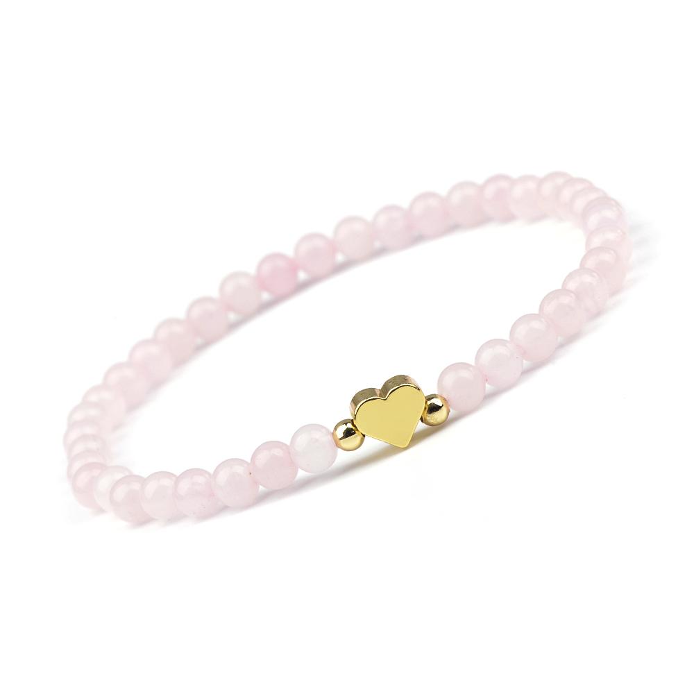 1pc Fashion 4mm Natural Stone Beads Heart Charm Stretchable Bracelet For Women Daily Jewelry
