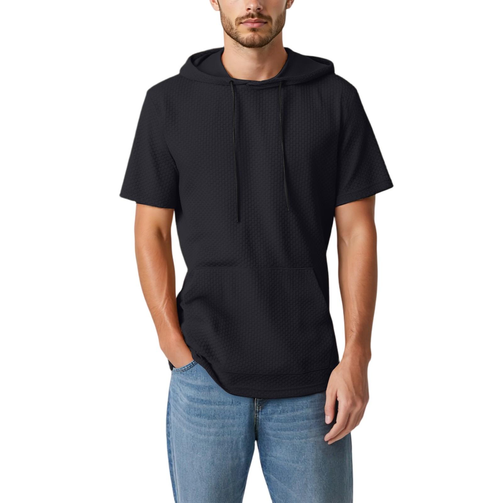 

Мужская повседневная, свободная, классическая рубашка-пуловер с воротником, капюшоном, карманами, спортивная рубашка с короткими рукавами XL чёрный