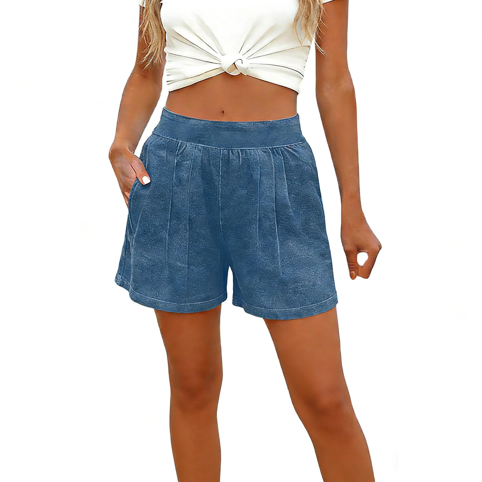 

Women s Summer Fashion Color Pocket Stretch High Waist Comfortable Casual Shorts XL синий
