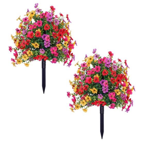 Künstliche Petunienblume für den Außenbereich 56 cm UV-beständige Fake-Büsche Kugelform Buchsbaum-Imitat Realistische Kunstblume mit Stab für Veranda Garten Hof