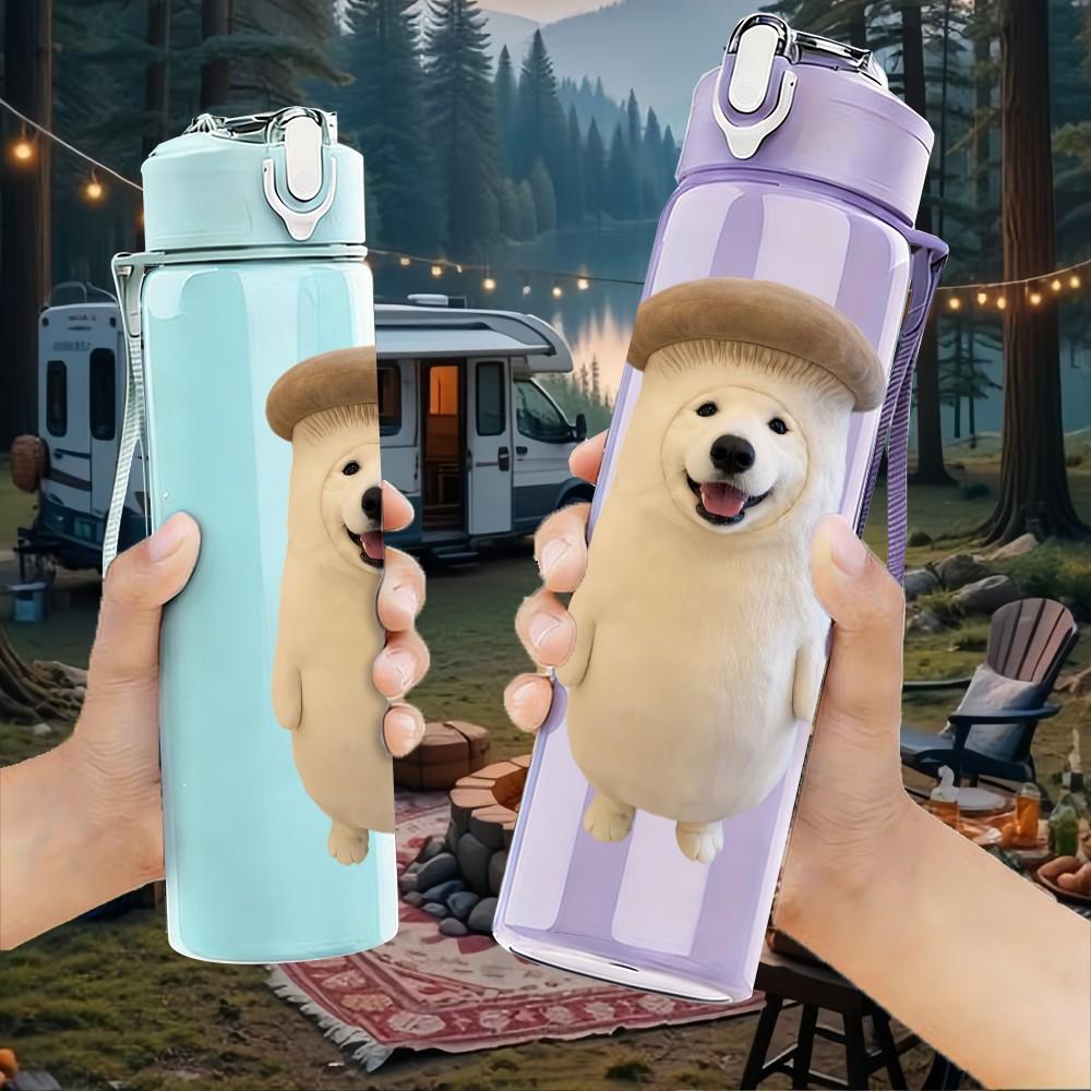 1PC Puppy Dog Standing Cute Animal Print 750ml Color Plastic Sports Water Bottle Leakproof Flip Straw Lid Suitable for Sports Office Home Use