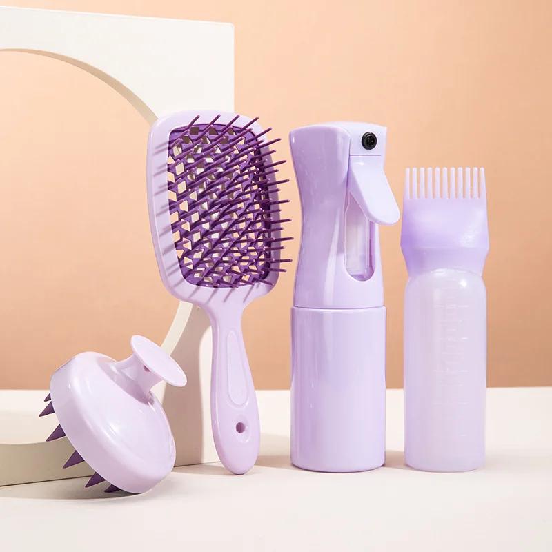 4Pcs Silicone Scalp Massage Comb Detangling Hair Brush Hairdressing Hair Dye Applicator Bottle Spray Bottle Barber Styling Tools