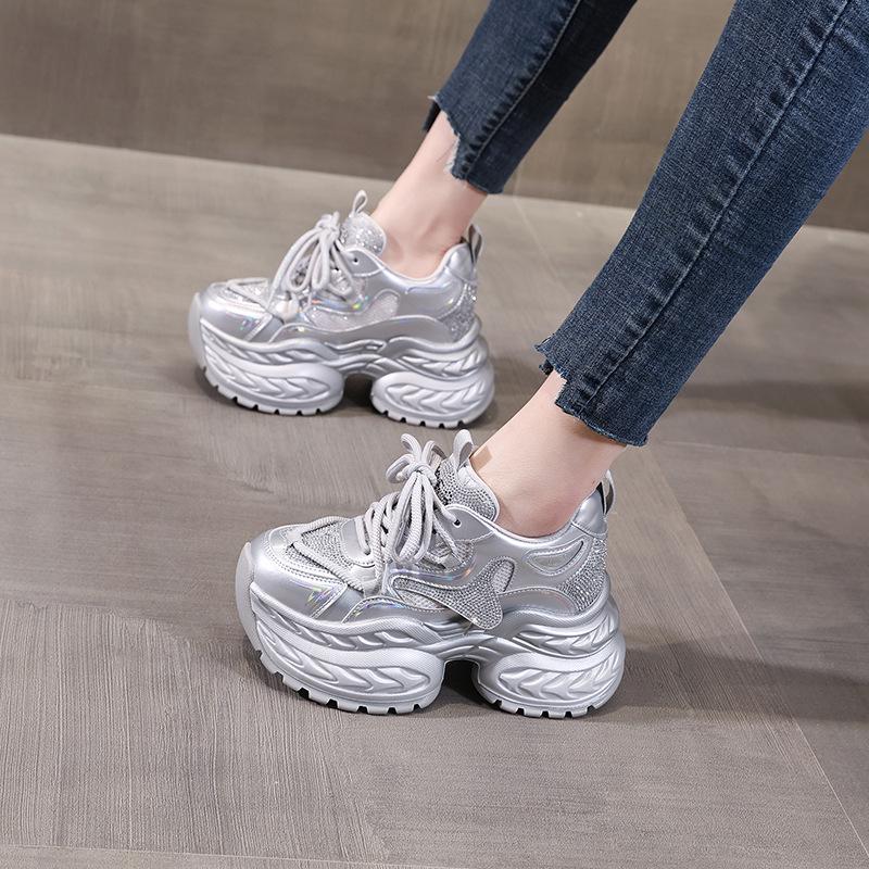 2025 Rhinestone Platform Hidden Heel Women's Fashion Sneakers