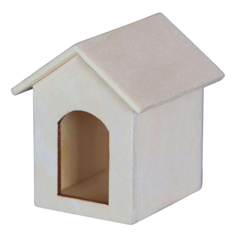 

Миниатюрный домик для собаки в масштабе 1/12, деревянный приют для питомца, домик, мебель для кукольного домика и аксессуар для украшения садовой сцены серый