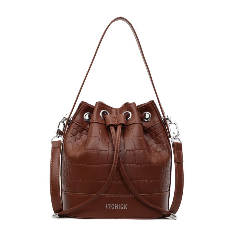 Fashion Handbag Women 2025 New Pumping Strap Foreign Style Shoulder Bag Retro Style Niche Stone Pattern Crossbody Bucket Bag