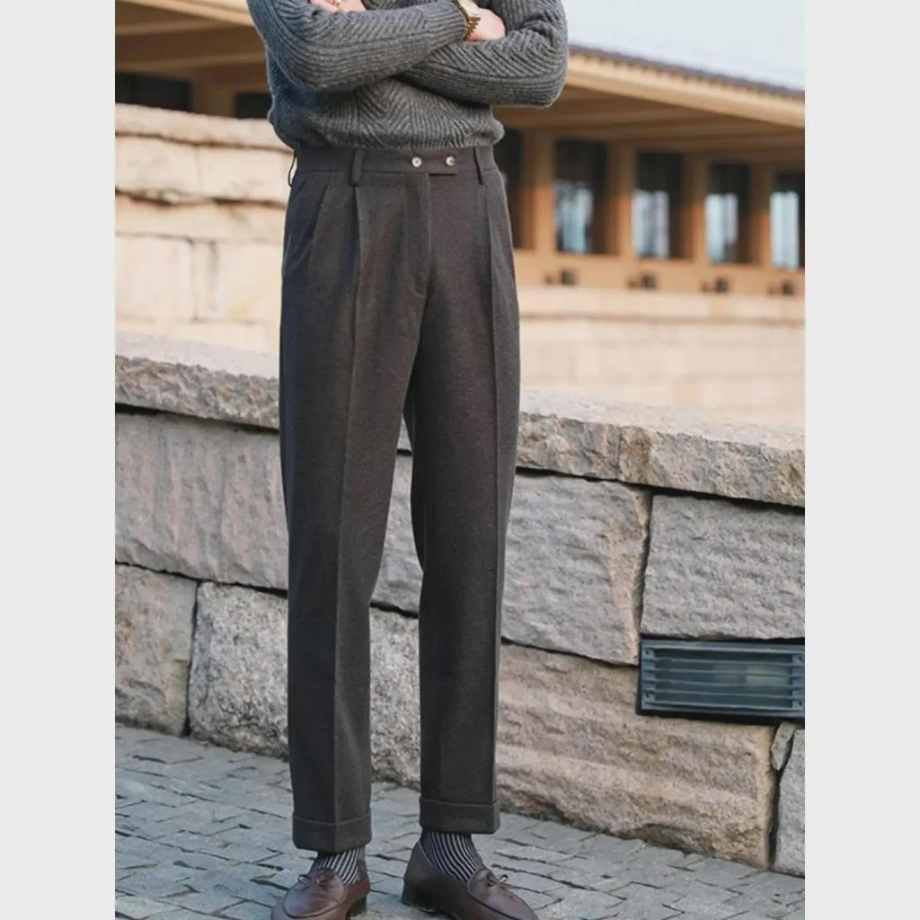 Herren Casual Wollhose mit hohem Bund - Warm, vielseitig und perfekt für den britischen Herbst und Winter.