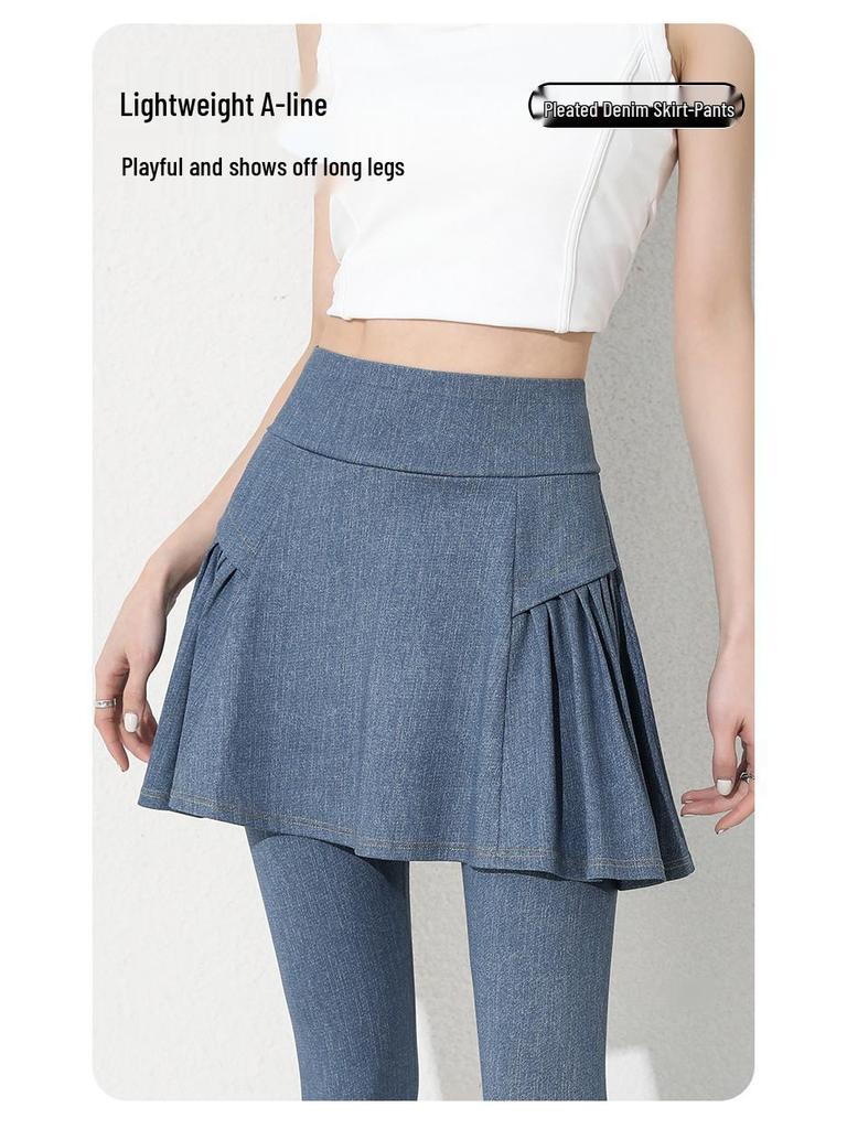 High Waist Two-Piece Yoga Pants - Spring/Summer Tummy Control, Pocketed, Cropped Denim, Plus Size