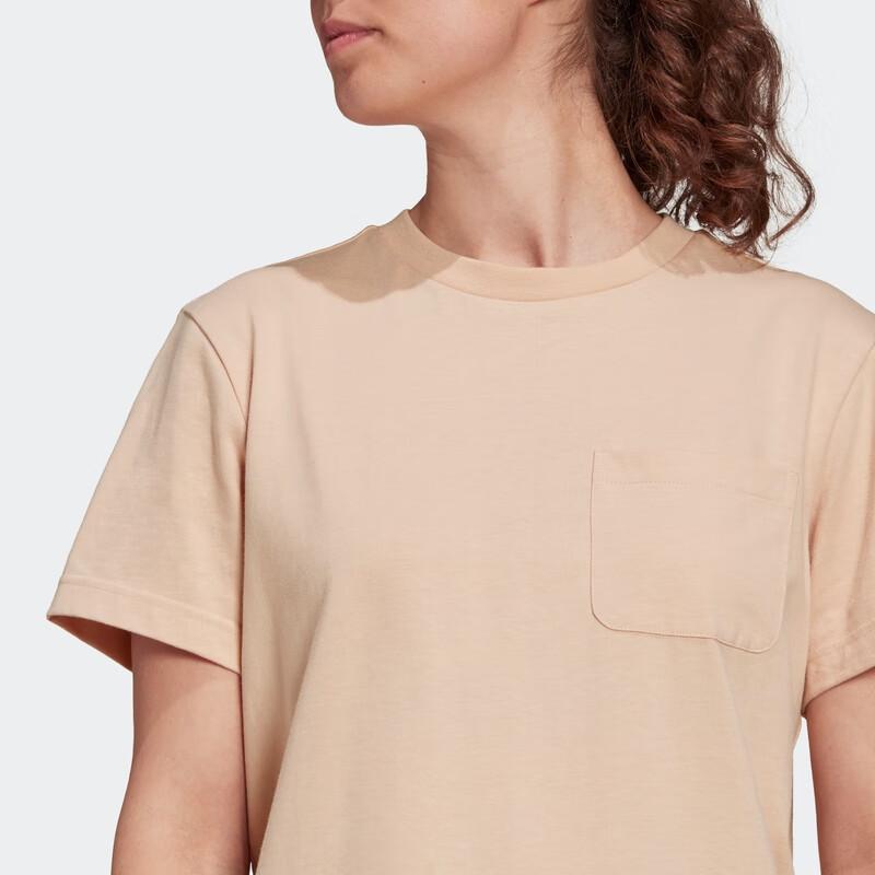 Adidas Solid Color Round Neck Pocket Front Short Sleeve T-Shirt Women Tops Pink GT8820