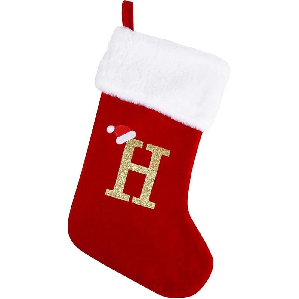 20 Inches Monogram Christmas Stockings with Letters, Large Super Soft Christmas Stockings Red Velvet with White Super Soft Plush Cuff for Christmas