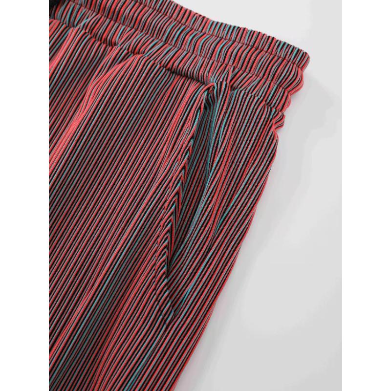 Men's Pleated Wide Leg Pants Casual Elastic Waist Drawstring Loose Trousers For Streetwear