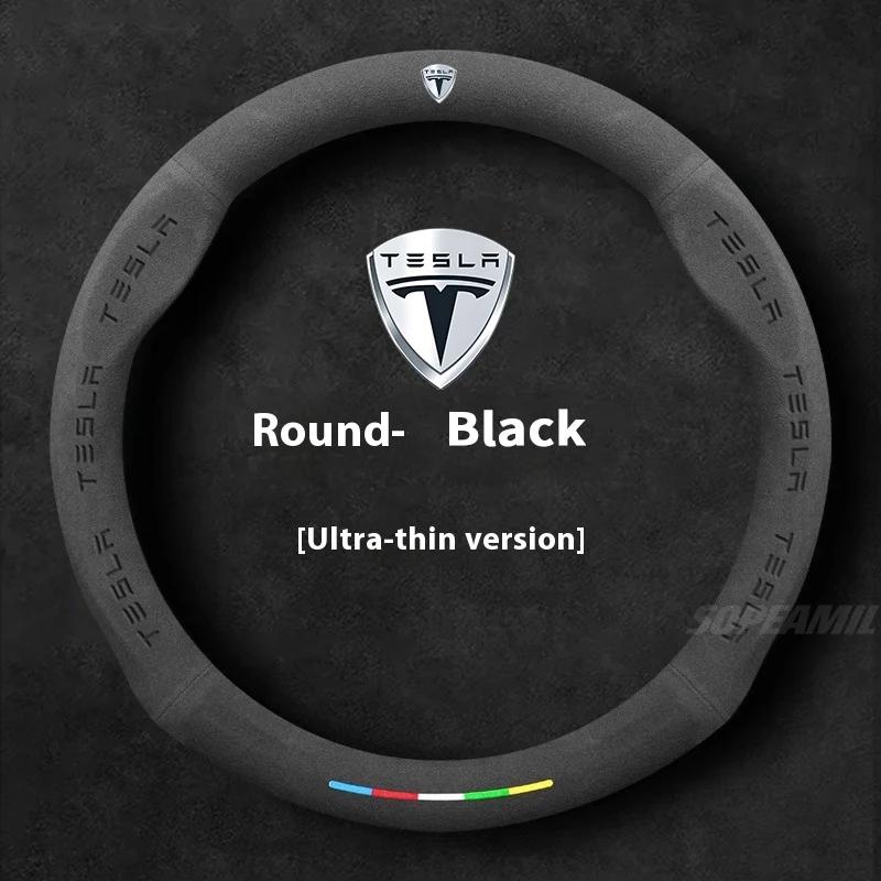 CSQOZ1 For Tesla Model 3 Model Y Model S Model X Roadster Suede Anti-slip Breathable Car Steering Wheel Cover Auto Accessories