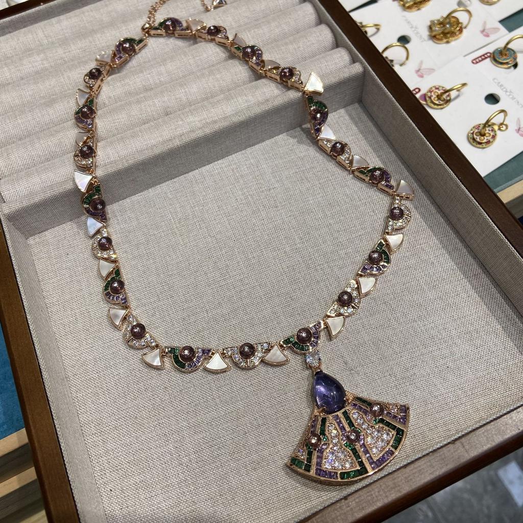 Trendy Winter Geometric Fan Suit Women'S Light Luxury Needle Micro-Inlaid Zircon Series Earrings Necklace