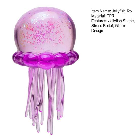 Transparent Jellyfish Squeeze Toy with Glitter Stress Relief Jellyfish Sensory Toy Decompression Stress Ball Clear Sea Animal Fidget Toy