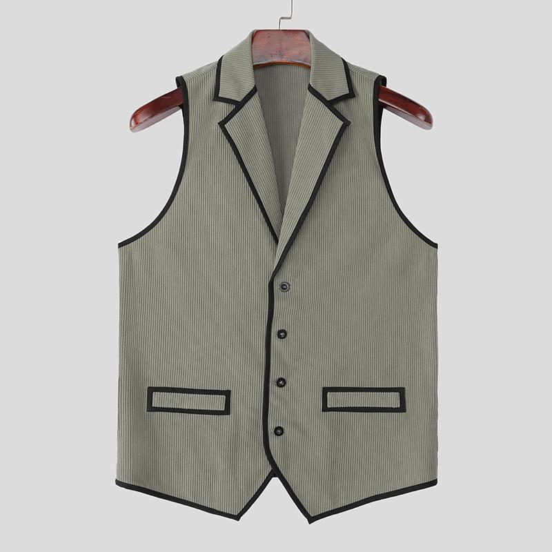 INCERUN Fashion Men Lapel Neck Sleeveless Stitching Buttons Casual Slim Thin Waistcoat Tops