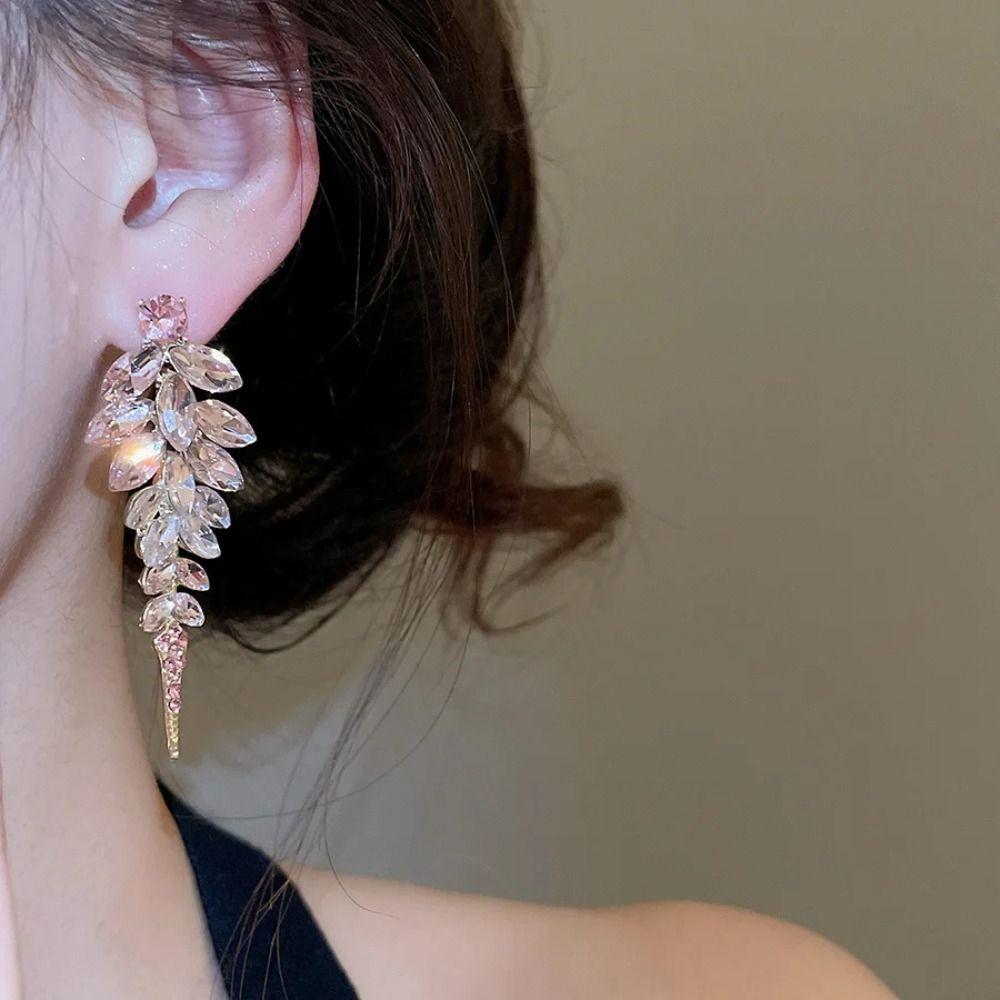 Full Drill Tassel Earrings Round Rice Bead Dangle Earrings Light Luxury Stud Earrings  Bride