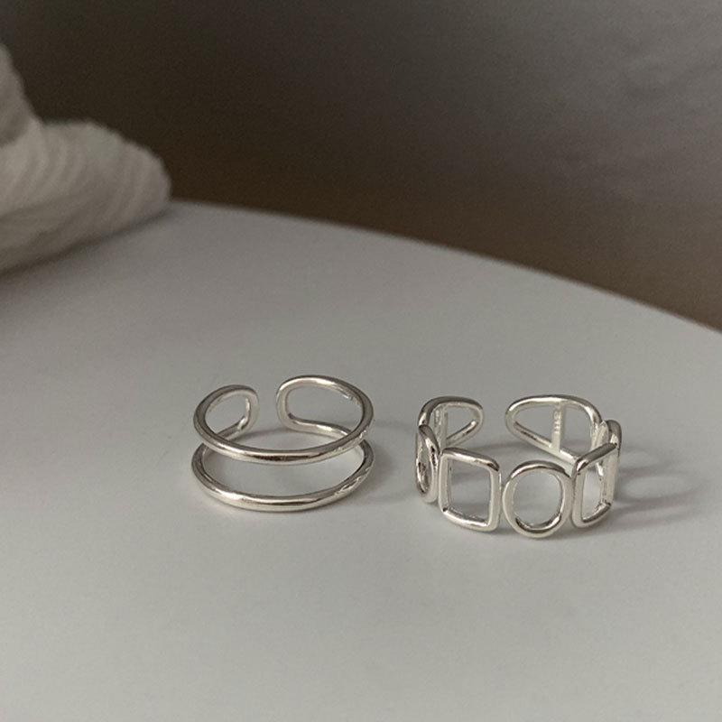Stackable Geometric Square Open Ring Women's Trendy Niche Design Cold Wind Adjustable Index Finger & Tail Ring Party Jewelry