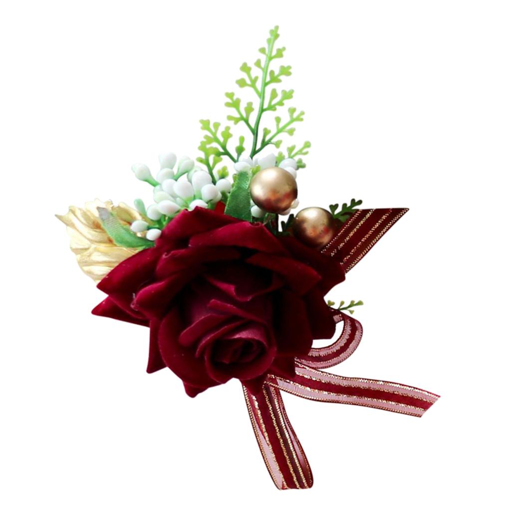 

Artificial Pink Buttonhole Flower Boutonnieres for Bride And Groom бордовий