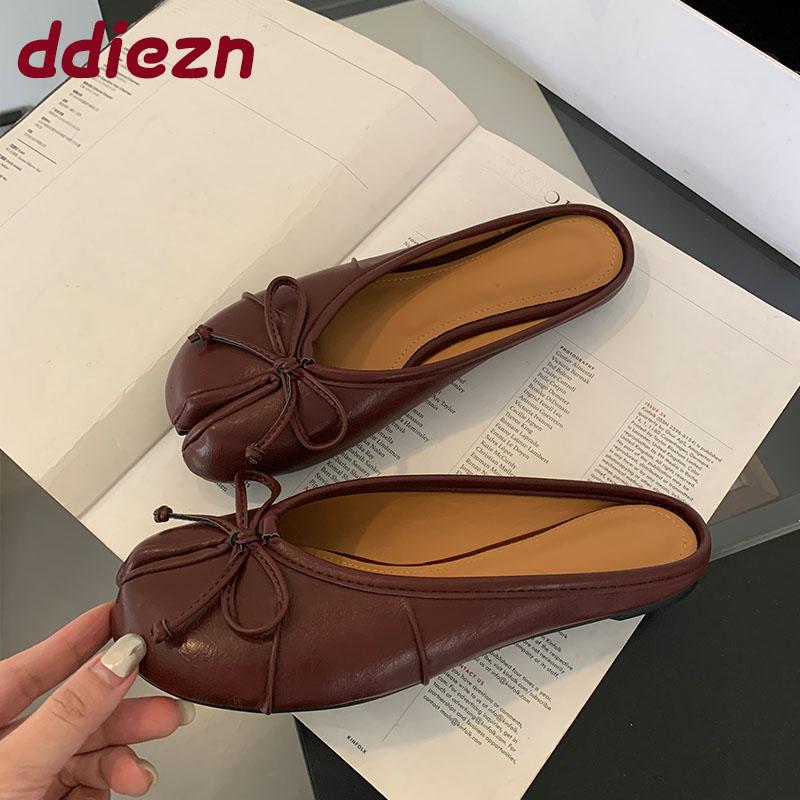 Fashion Fashion Butterfly-Knot Flats Slippers Women Mules Shoes Female Shallow Footwear Strange Toe Ladies Flats Slippers Shoes