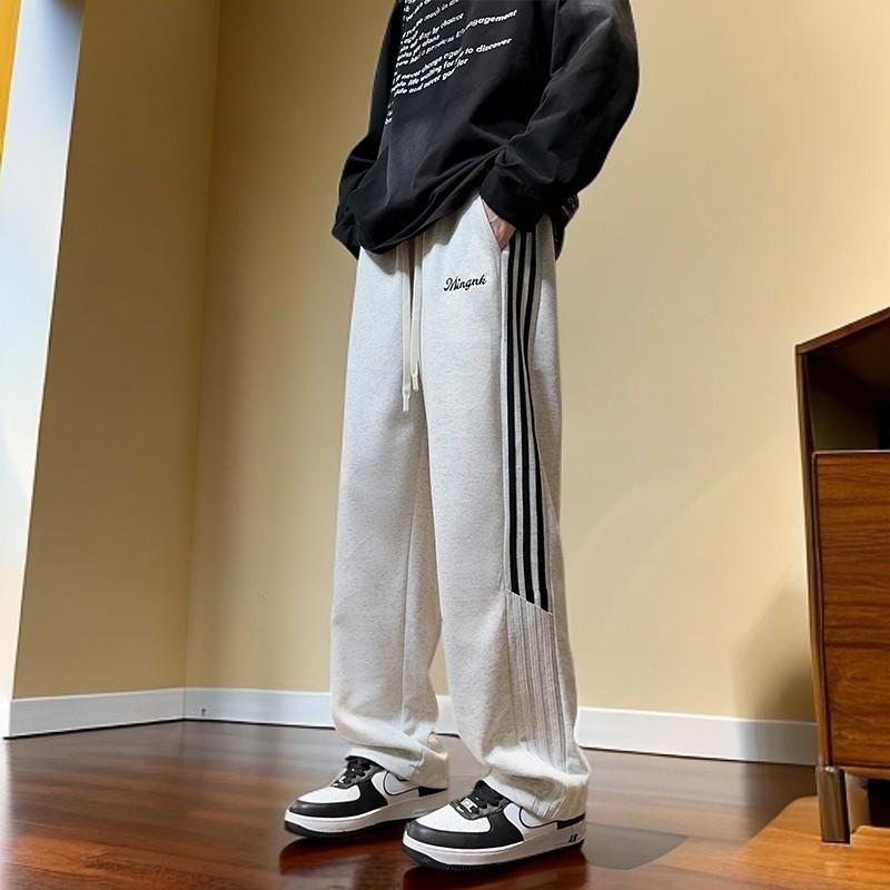 Casual Sports Pants for Men's Spring and Autumn New Striped Plus Velvet Wide-leg Pants American Draped Versatile Trousers