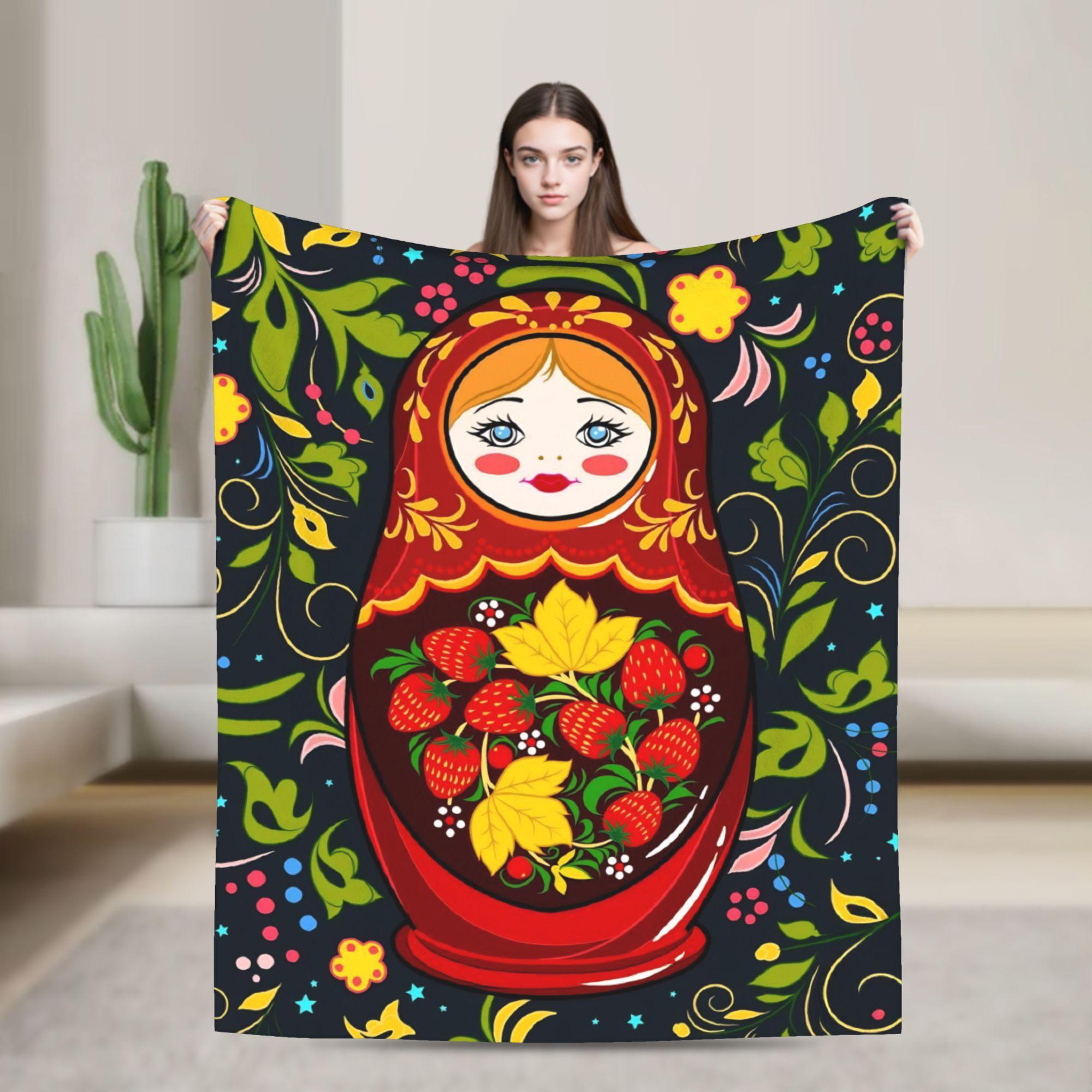 Matryoshka Russian Nesting Doll Blankets Cute Fleece Funny Breathable Throw Blankets for Chair Covering Sofa Decoration Outdoor 150x200cm
