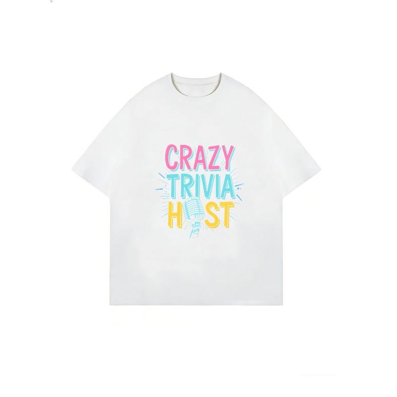 Rundhals T-Shirt Weiß Verrückter Quizmaster Grafikdruck Für Party Spieleabend Lustige Veranstaltungen