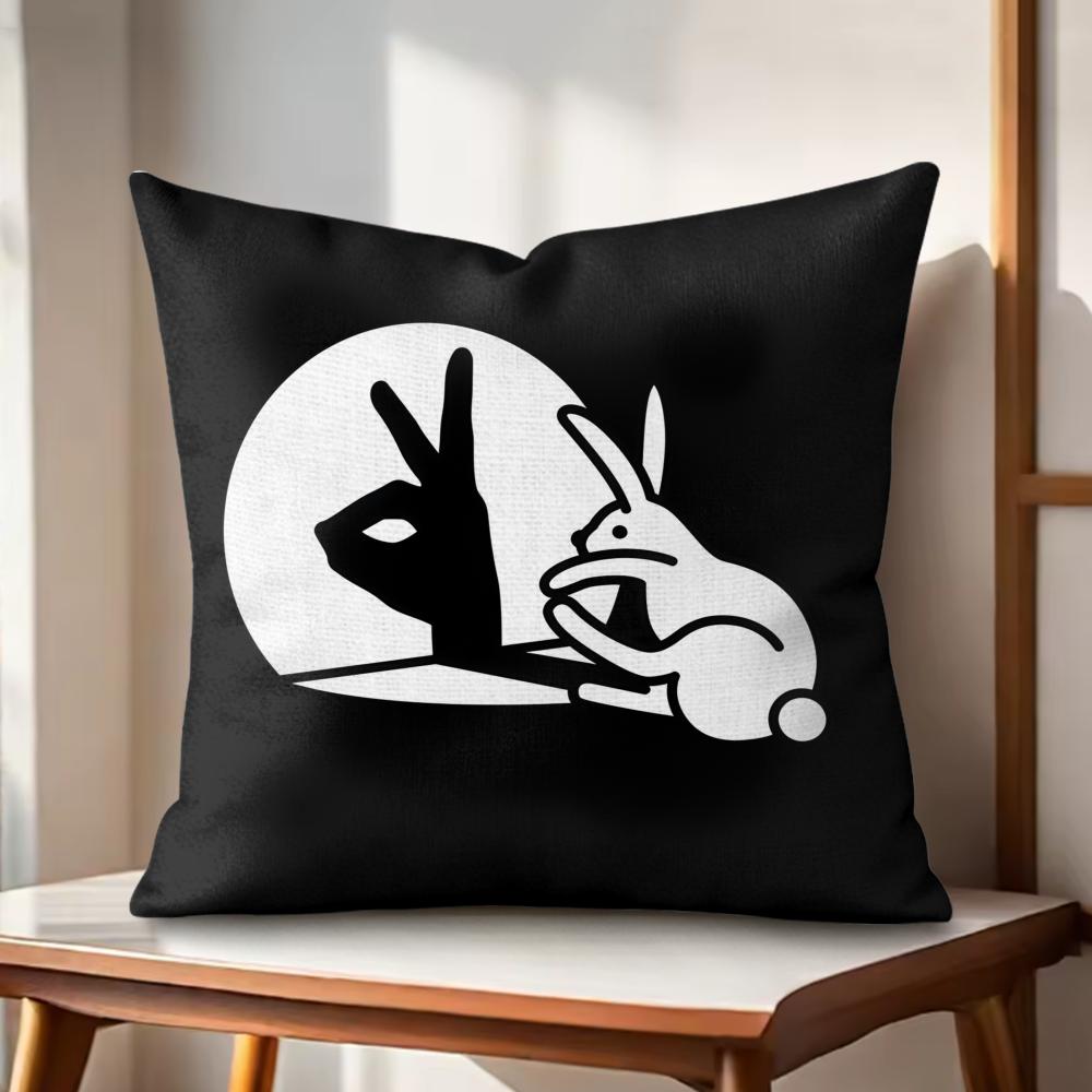 Funny Rabbit hand shadow Cushion Cover Natural Linen Organic Fabric DoubleSided Printing Couch Pillow Covers Home Decor 30x30cm