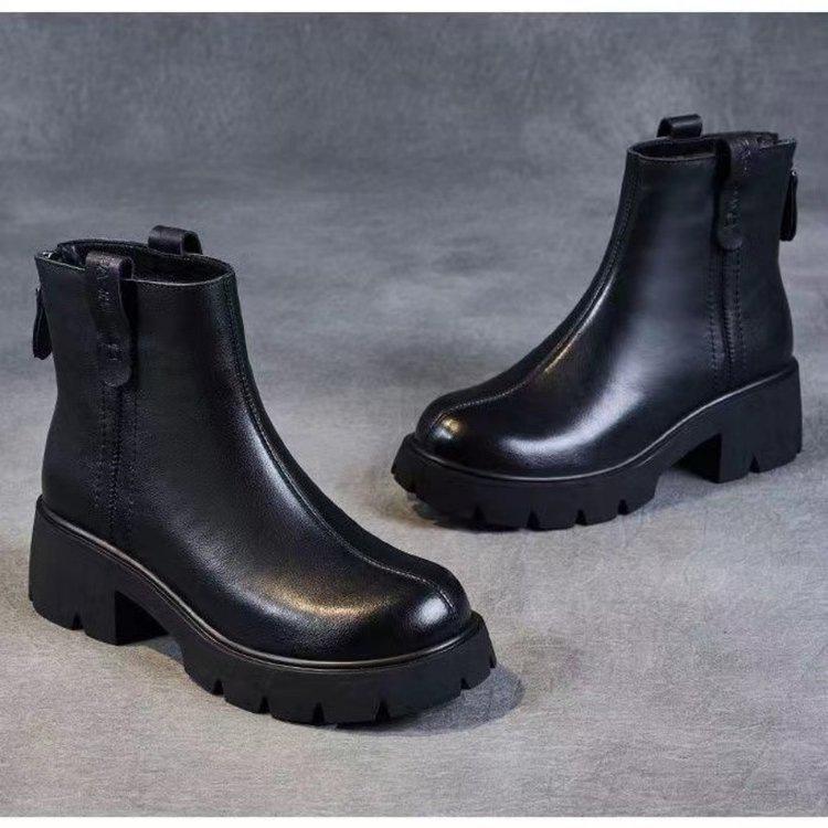 Platform Martin Boots Women's 2025 Autumn and Winter New Chelsea Soft Leather Short Boots Fashionable Retro Versatile British Small Leather Boots