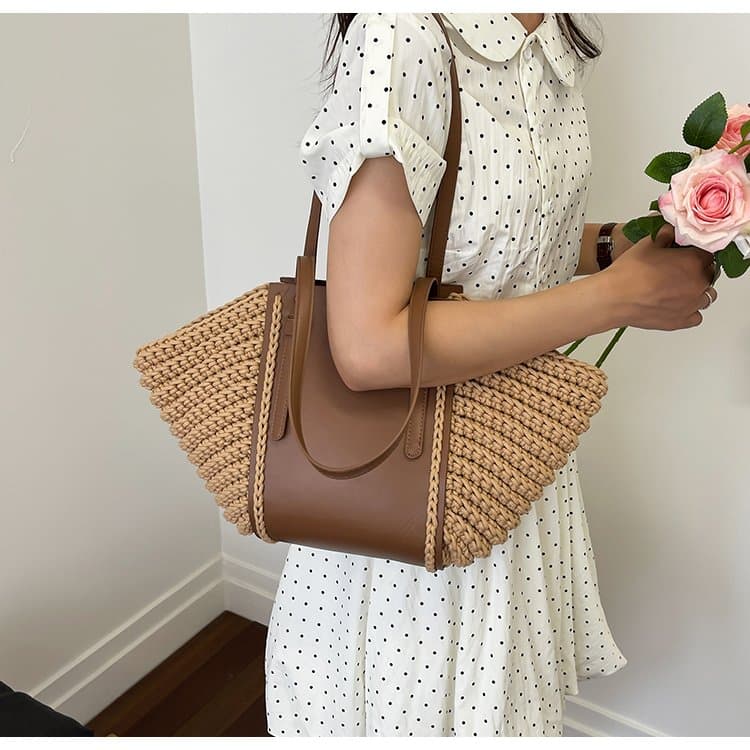 Bolso de hombro de paja para mujer